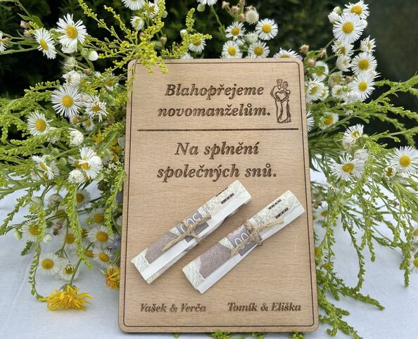 Dřevěné blahopřání na bankovky: destička