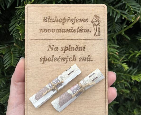Dřevěné blahopřání na bankovky: destička